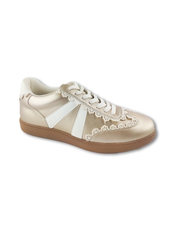 Simply Southern Shoes - Simply Southern Women’s Metallic Gold Lace-Trim Sneaker